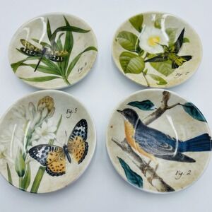 Pottery Barn Set of 4 Dessert Plates 3.5" Assorted Butterfly Birds Dragonfly